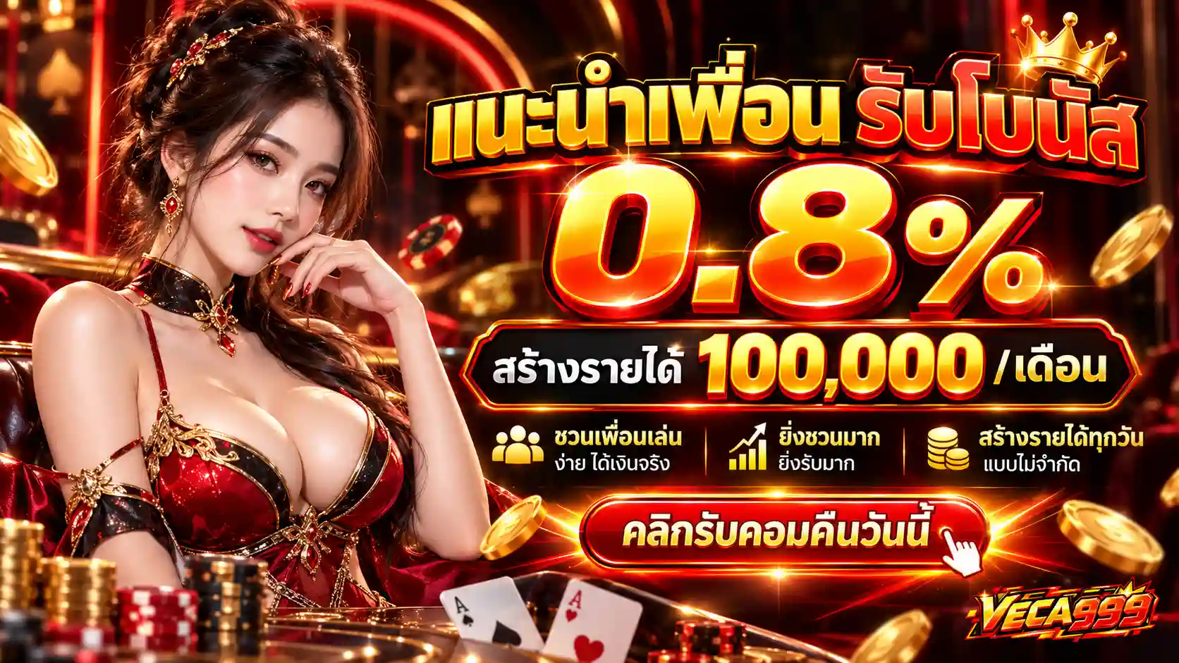 VECA999 โปรโมชั่นคาสิโนหรู โบนัสแนะนำเพื่อน